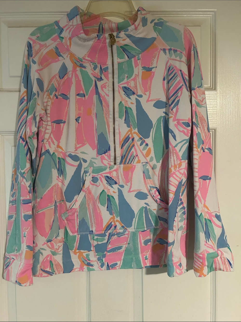 Lilly Pulitzer Pastel Abstract Half-Zip Hoodie in Pink, Mint & Blue